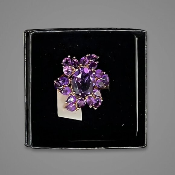 Amethyst Ring Oval Pear Cut 14K Rose Gold Sterling Silver Purple/Pink W 6 NWOT - Picture 4 of 17